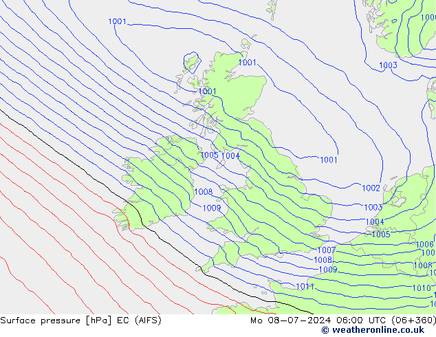 Surface pressure EC (AIFS) Mo 08.07.2024 06 UTC