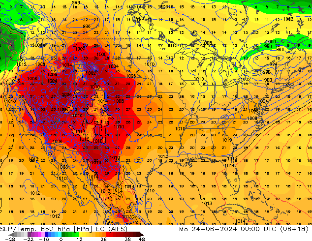 SLP/Temp. 850 hPa EC (AIFS) lun 24.06.2024 00 UTC