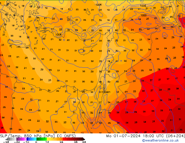 850 hPa Yer Bas./Sıc EC (AIFS) Pzt 01.07.2024 18 UTC