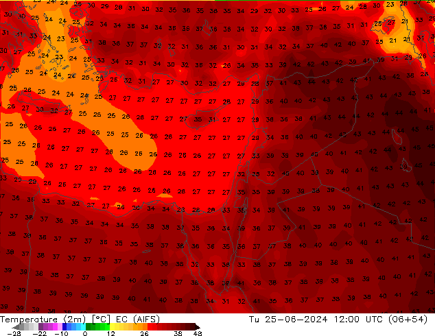 Temperaturkarte (2m) EC (AIFS) Di 25.06.2024 12 UTC