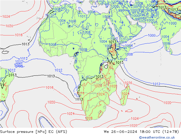 Atmosférický tlak EC (AIFS) St 26.06.2024 18 UTC