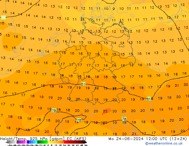 Height/Temp. 925 hPa EC (AIFS) Mo 24.06.2024 12 UTC