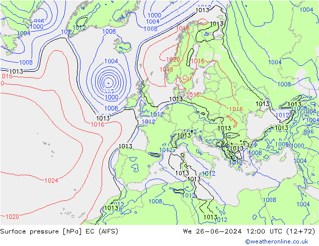 Luchtdruk (Grond) EC (AIFS) wo 26.06.2024 12 UTC