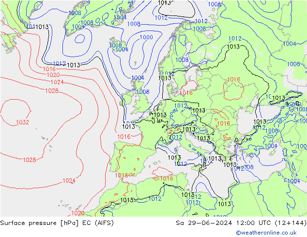 ciśnienie EC (AIFS) so. 29.06.2024 12 UTC