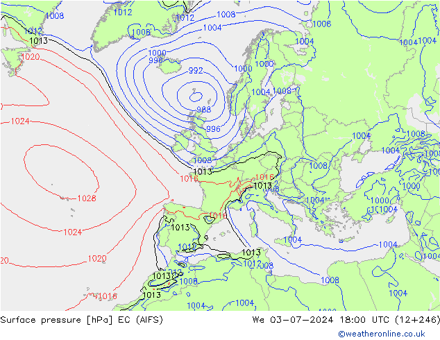 地面气压 EC (AIFS) 星期三 03.07.2024 18 UTC