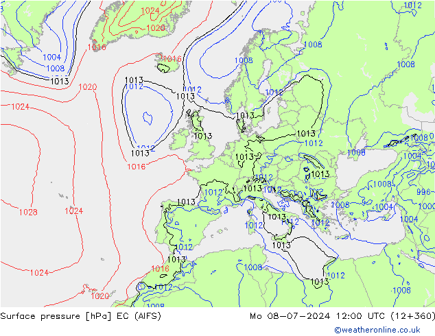 Surface pressure EC (AIFS) Mo 08.07.2024 12 UTC