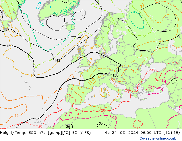 Height/Temp. 850 hPa EC (AIFS) lun 24.06.2024 06 UTC