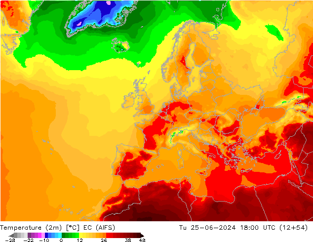 Temperaturkarte (2m) EC (AIFS) Di 25.06.2024 18 UTC