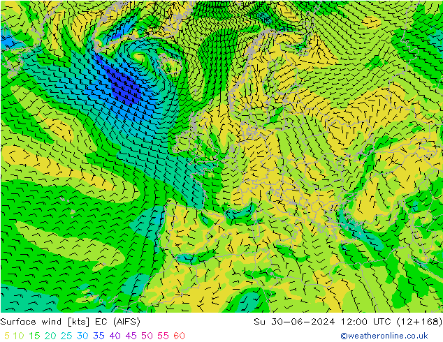 Viento 10 m EC (AIFS) dom 30.06.2024 12 UTC