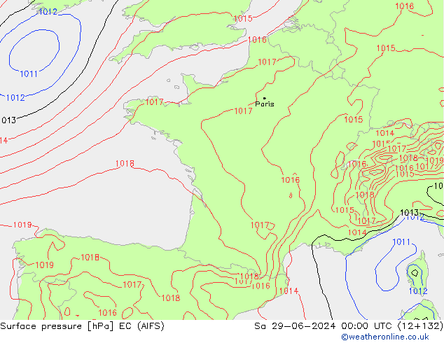 Atmosférický tlak EC (AIFS) So 29.06.2024 00 UTC