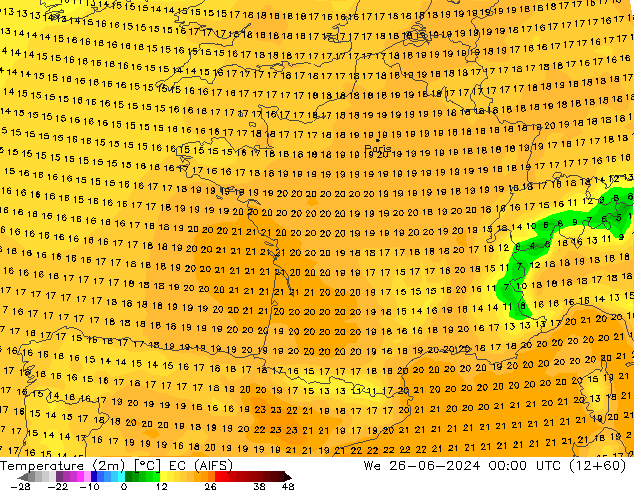 Temperature (2m) EC (AIFS) St 26.06.2024 00 UTC