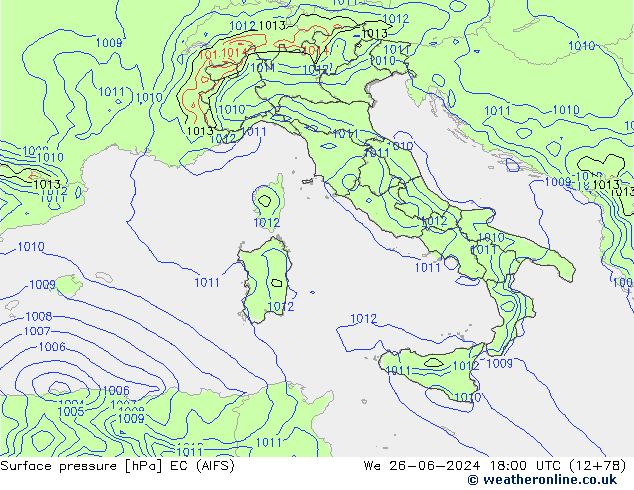 Surface pressure EC (AIFS) We 26.06.2024 18 UTC