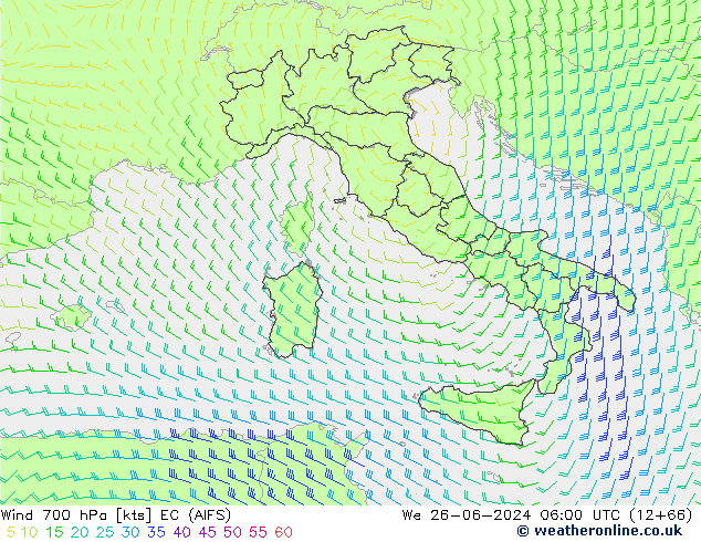 Wind 700 hPa EC (AIFS) We 26.06.2024 06 UTC