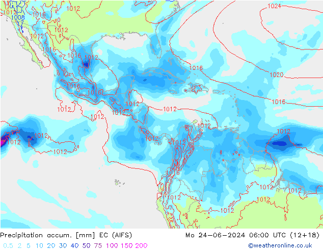 Précipitation accum. EC (AIFS) lun 24.06.2024 06 UTC