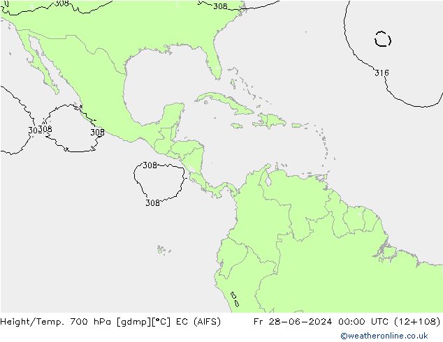 Géop./Temp. 700 hPa EC (AIFS) ven 28.06.2024 00 UTC