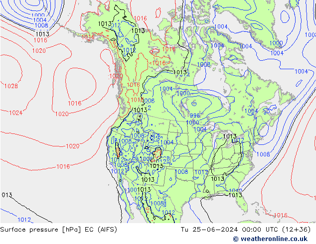 Surface pressure EC (AIFS) Tu 25.06.2024 00 UTC