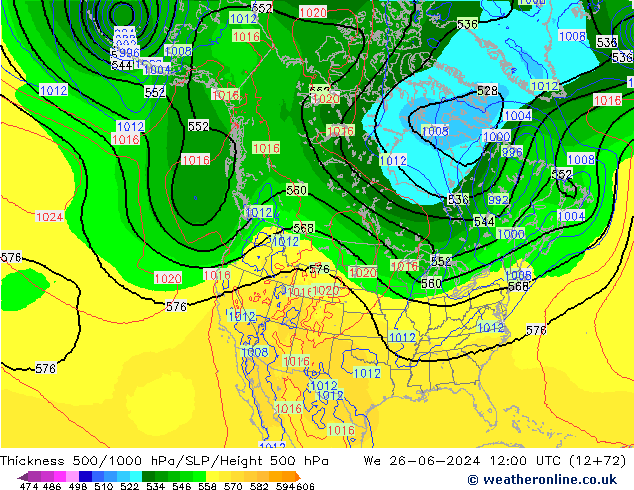 Dikte 500-1000hPa EC (AIFS) wo 26.06.2024 12 UTC