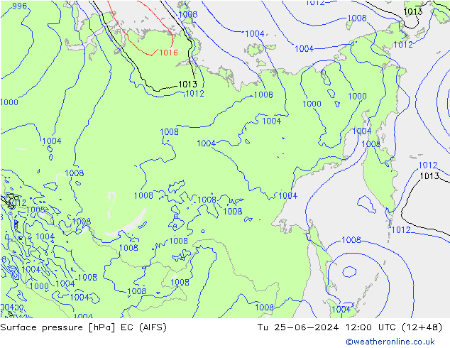 Atmosférický tlak EC (AIFS) Út 25.06.2024 12 UTC