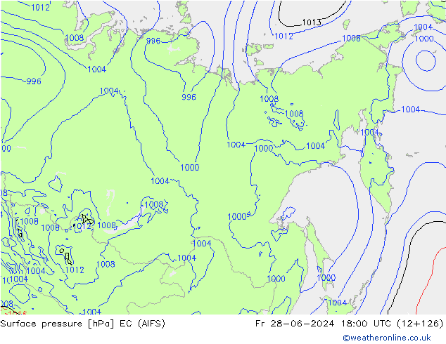 Presión superficial EC (AIFS) vie 28.06.2024 18 UTC