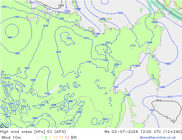 yüksek rüzgarlı alanlar EC (AIFS) Çar 03.07.2024 12 UTC