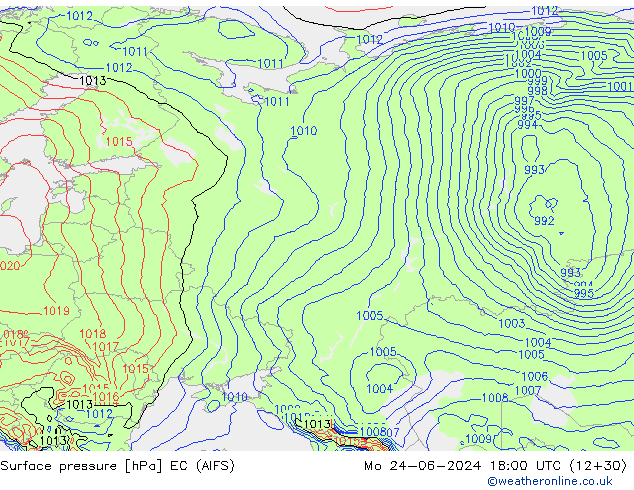 Surface pressure EC (AIFS) Mo 24.06.2024 18 UTC