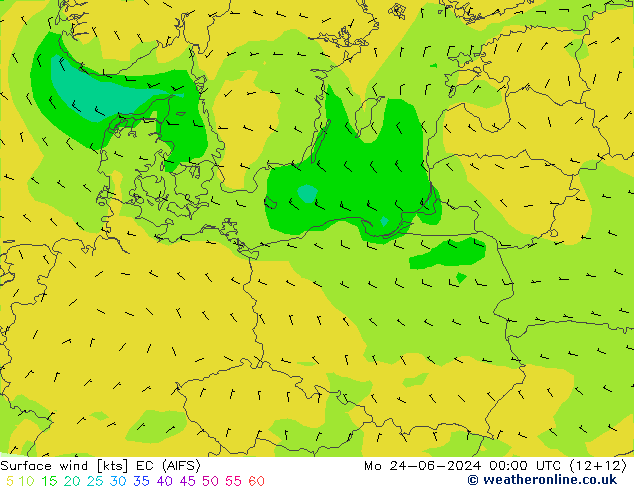 Surface wind EC (AIFS) Mo 24.06.2024 00 UTC