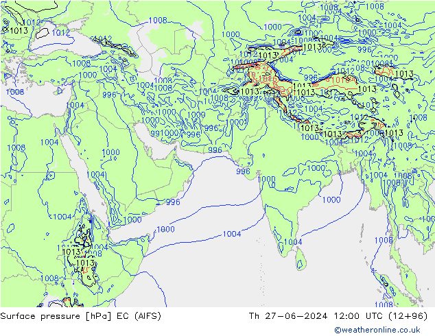 Atmosférický tlak EC (AIFS) Čt 27.06.2024 12 UTC