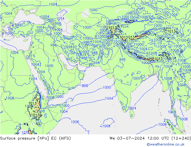 Pressione al suolo EC (AIFS) mer 03.07.2024 12 UTC