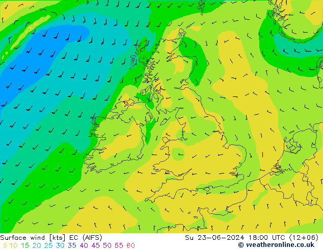 Surface wind EC (AIFS) Su 23.06.2024 18 UTC