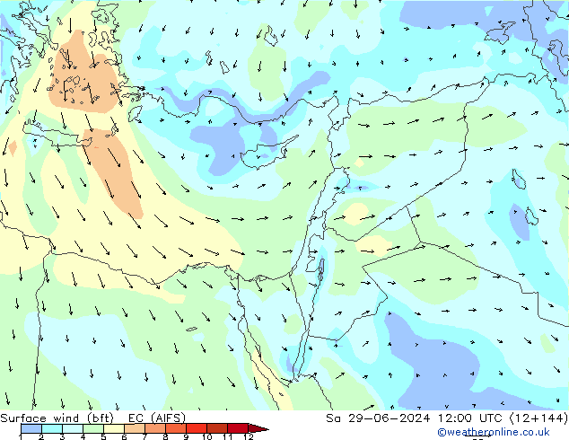 Surface wind (bft) EC (AIFS) So 29.06.2024 12 UTC