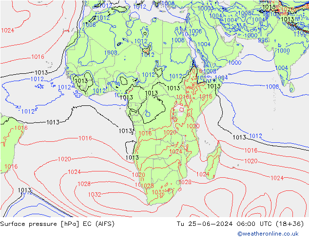 Surface pressure EC (AIFS) Tu 25.06.2024 06 UTC