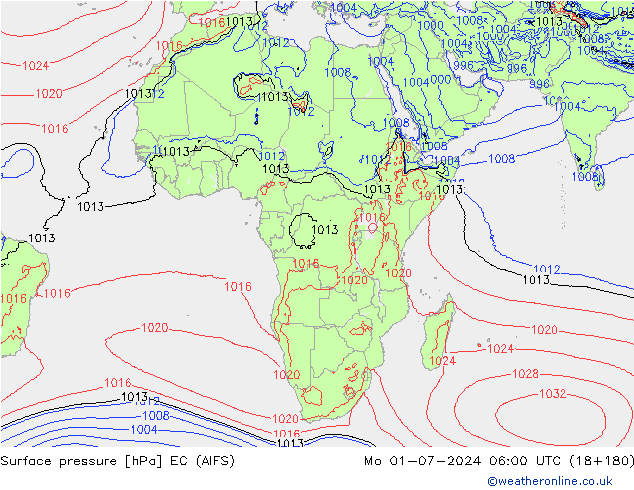 Surface pressure EC (AIFS) Mo 01.07.2024 06 UTC