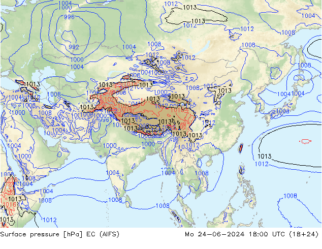 Surface pressure EC (AIFS) Mo 24.06.2024 18 UTC