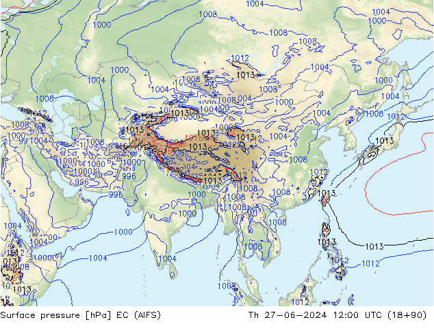 Pressione al suolo EC (AIFS) gio 27.06.2024 12 UTC