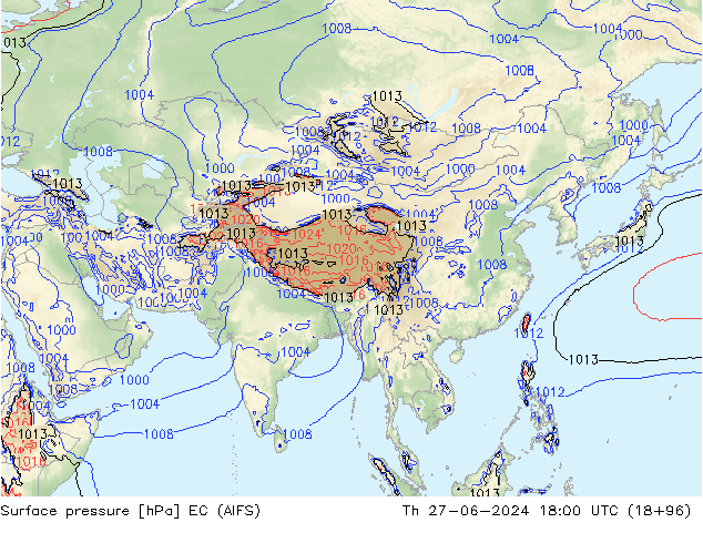 Pressione al suolo EC (AIFS) gio 27.06.2024 18 UTC