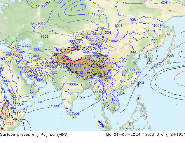 Surface pressure EC (AIFS) Mo 01.07.2024 18 UTC