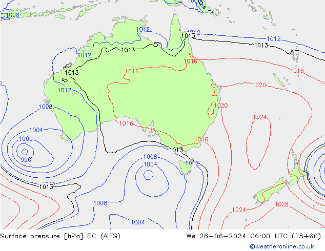 Pressione al suolo EC (AIFS) mer 26.06.2024 06 UTC