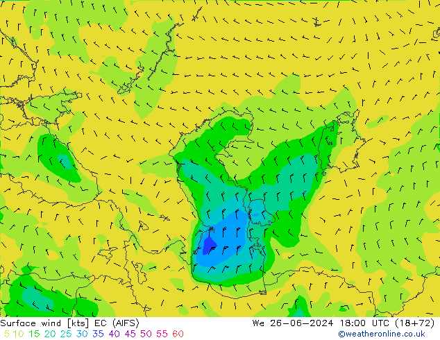 Rüzgar 10 m EC (AIFS) Çar 26.06.2024 18 UTC
