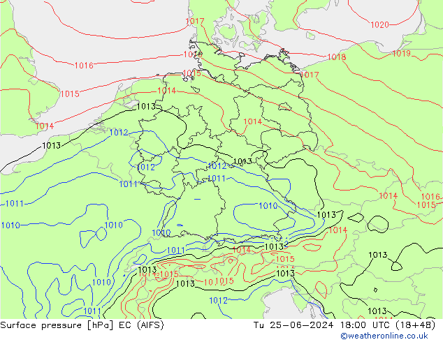 Surface pressure EC (AIFS) Tu 25.06.2024 18 UTC