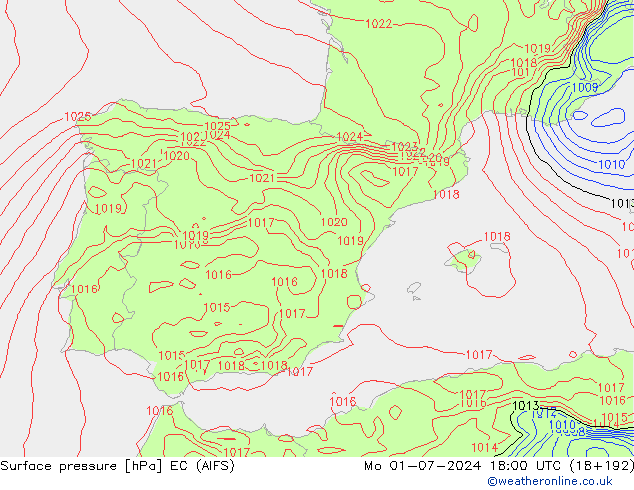 Presión superficial EC (AIFS) lun 01.07.2024 18 UTC