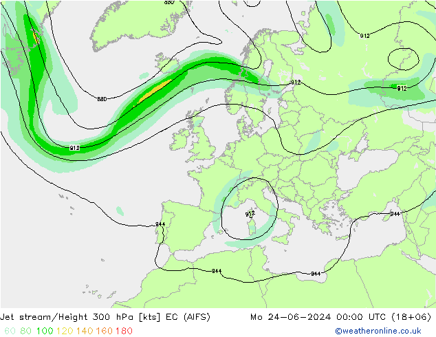 Jet stream EC (AIFS) Seg 24.06.2024 00 UTC