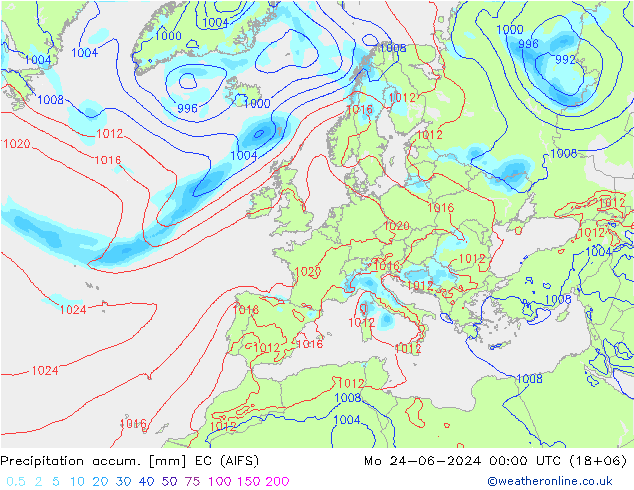 Precipitation accum. EC (AIFS) 星期一 24.06.2024 00 UTC