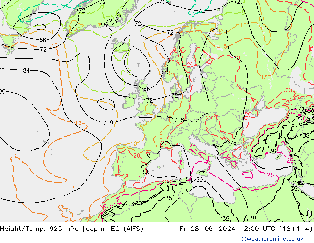 Height/Temp. 925 hPa EC (AIFS) Fr 28.06.2024 12 UTC