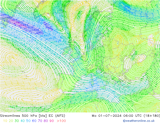 Rüzgar 500 hPa EC (AIFS) Pzt 01.07.2024 06 UTC