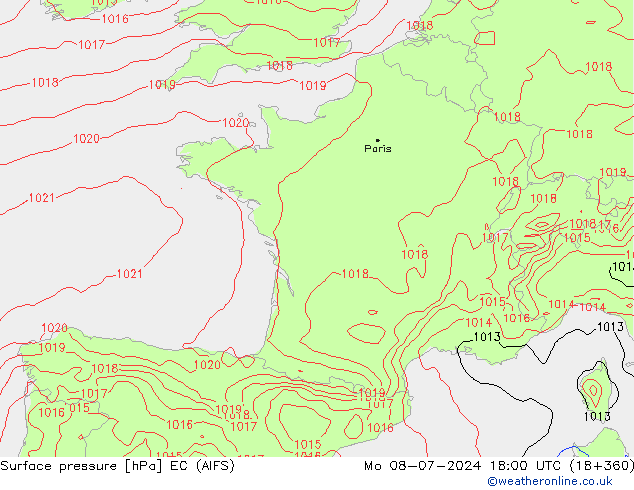 Surface pressure EC (AIFS) Mo 08.07.2024 18 UTC