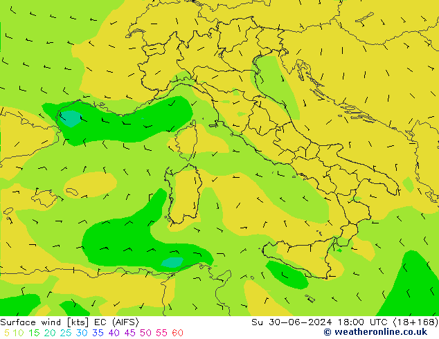 Vento 10 m EC (AIFS) Dom 30.06.2024 18 UTC