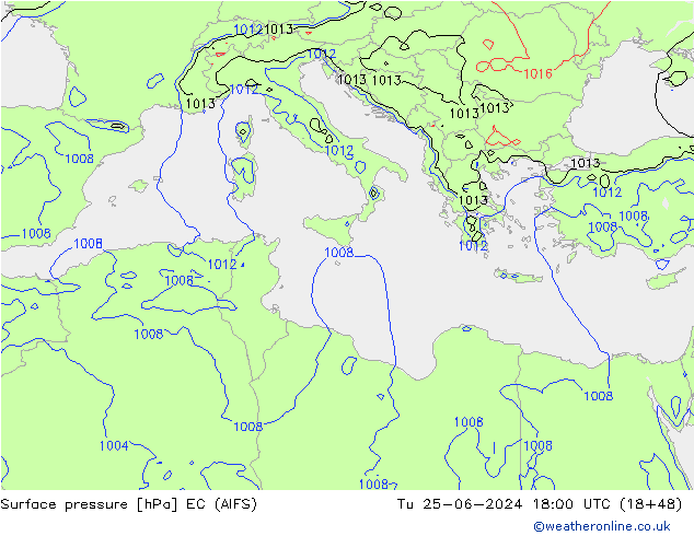 Surface pressure EC (AIFS) Tu 25.06.2024 18 UTC