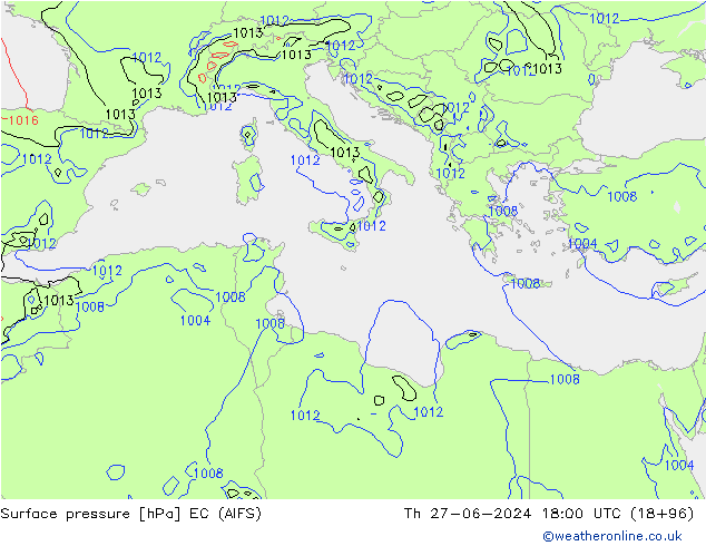 приземное давление EC (AIFS) чт 27.06.2024 18 UTC
