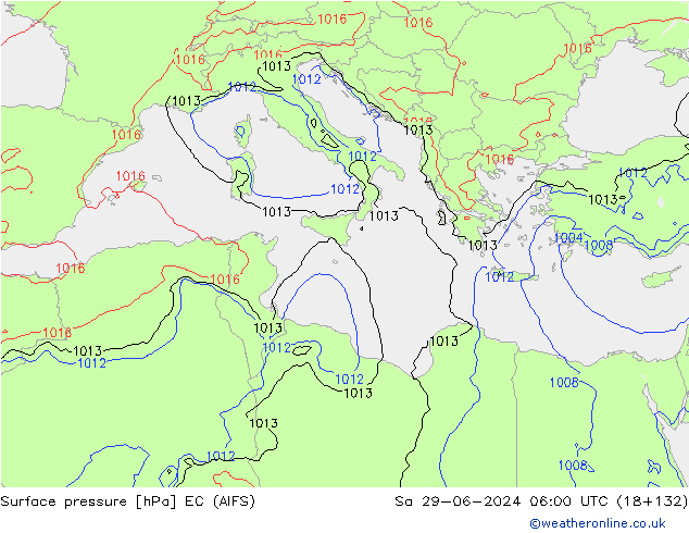 Surface pressure EC (AIFS) Sa 29.06.2024 06 UTC
