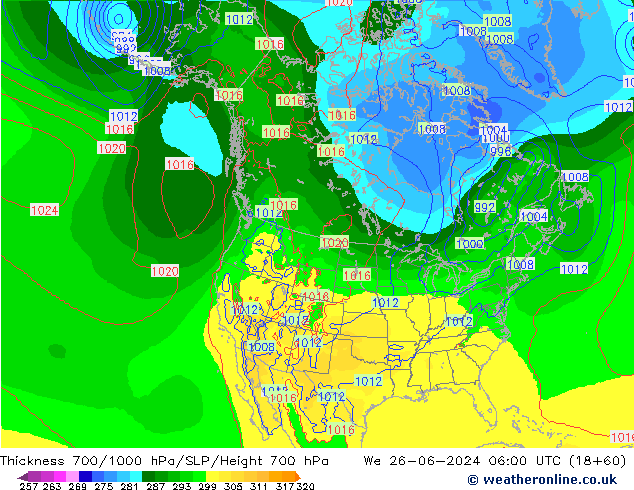 Thck 700-1000 hPa EC (AIFS) We 26.06.2024 06 UTC